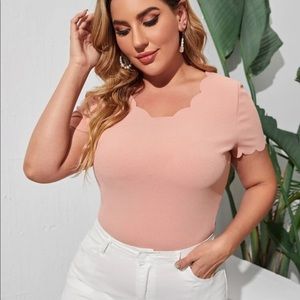Pink Scallop trim shirt